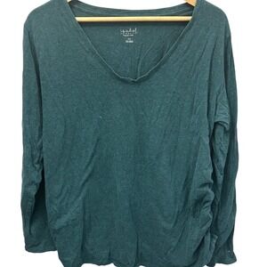 Isabel Maternity V-Neck Shirt Gathered Side Long Sleeve Teal Tunic Top XXL